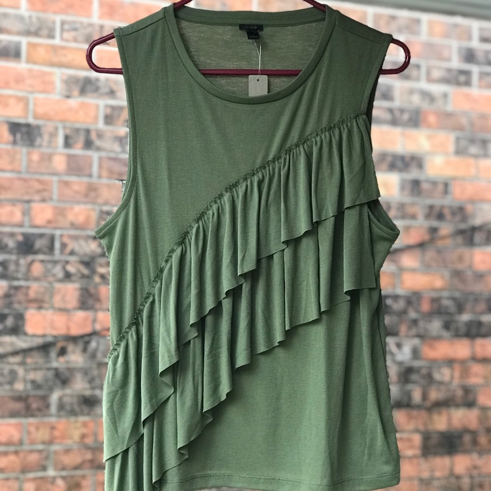 NWT J. Crew Green Drapey Ruffle Tank Top - Picture 3 of 6